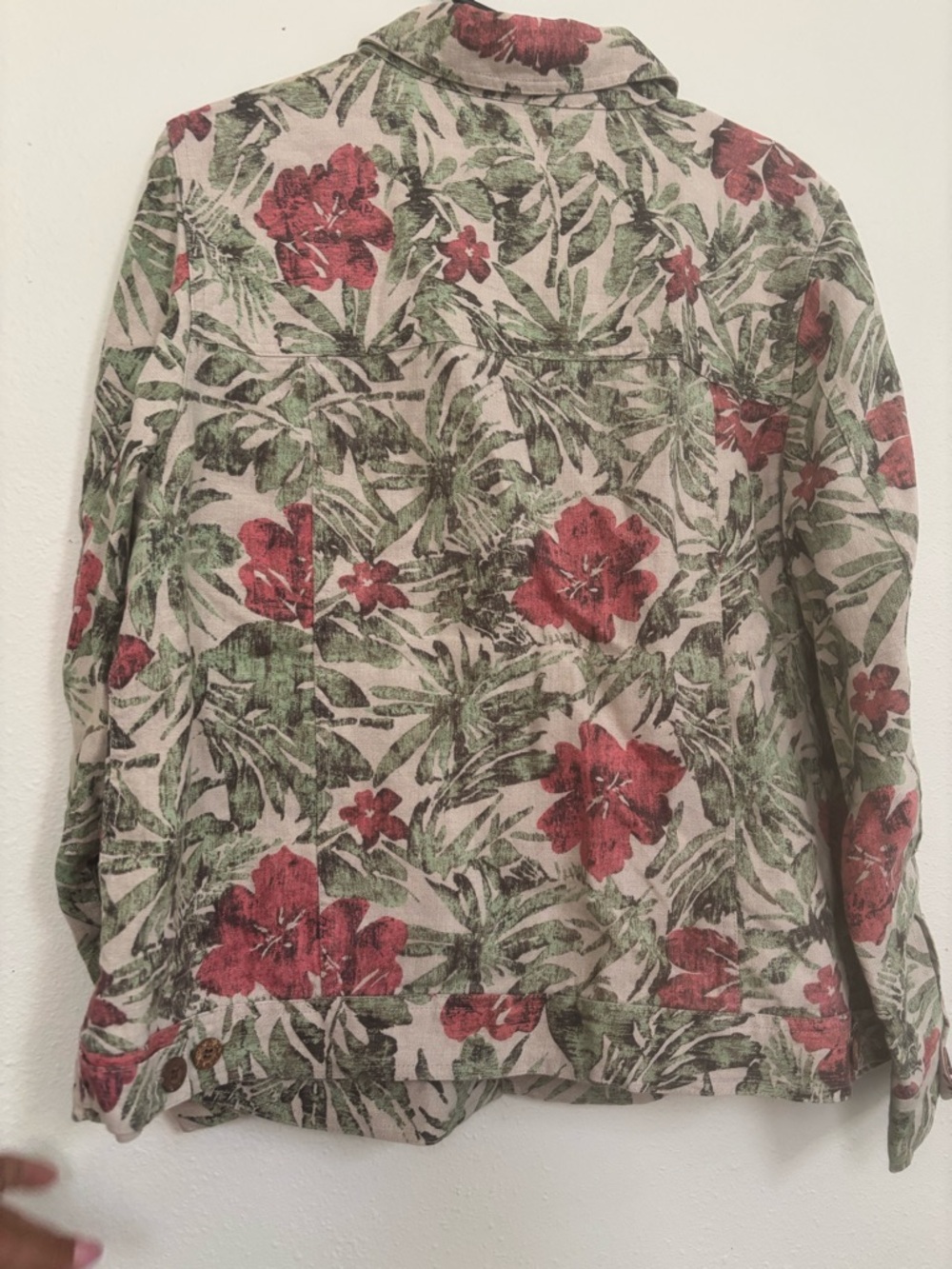 Charter Club Floral Linen Button-Front Shirt in Cream, Red & Green - Picture 3 of 5